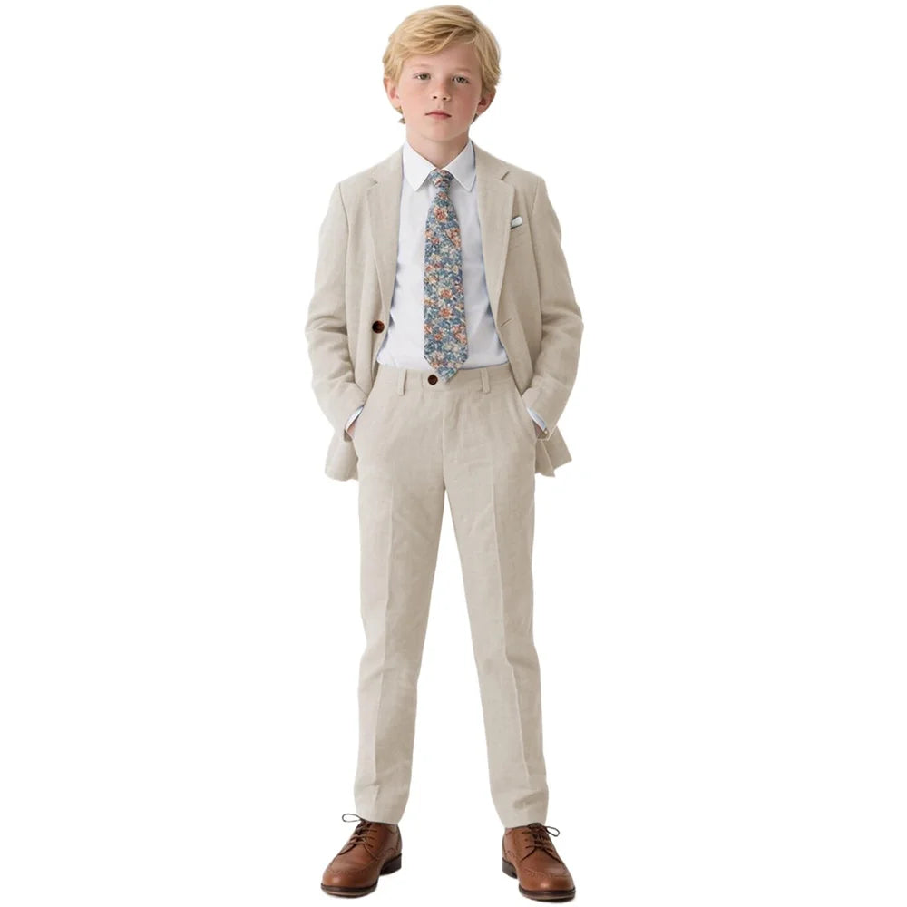 Chic Linen Boys Suits 2 Piece Notch Lapel Single Breasted Clothing Daily Casual Formal Wedding Party Kids Clothes (Blazer+Pants)