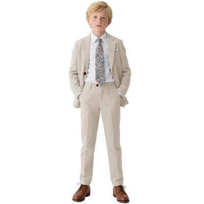 Chic Linen Boys Suits 2 Piece Notch Lapel Single Breasted Clothing Daily Casual Formal Wedding Party Kids Clothes (Blazer+Pants)