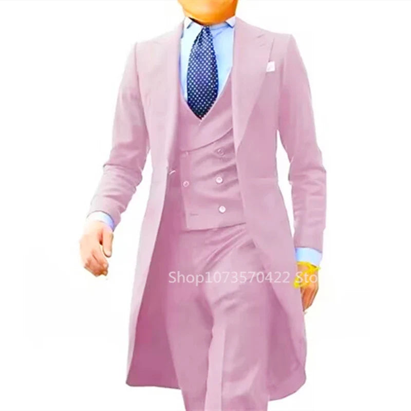 Costume queue de pie pour homme, costume de cérémonie, veste à revers pointus, gilet et pantalon pour fête, mariage, danse, performance de magie.