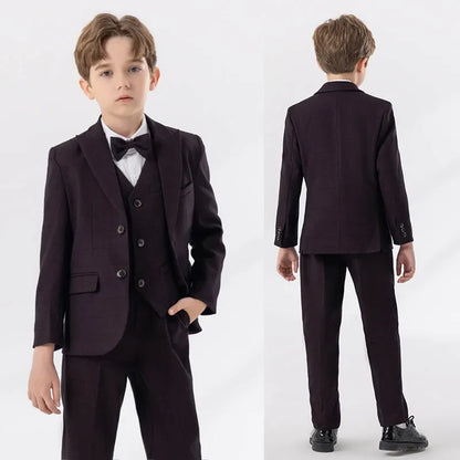 Children Navy Blue Spring 4Piece/Set Jacket Vest Pants Bowtie Piano Dress Kids Ceremony Photograph Suit Boys Performance Costume