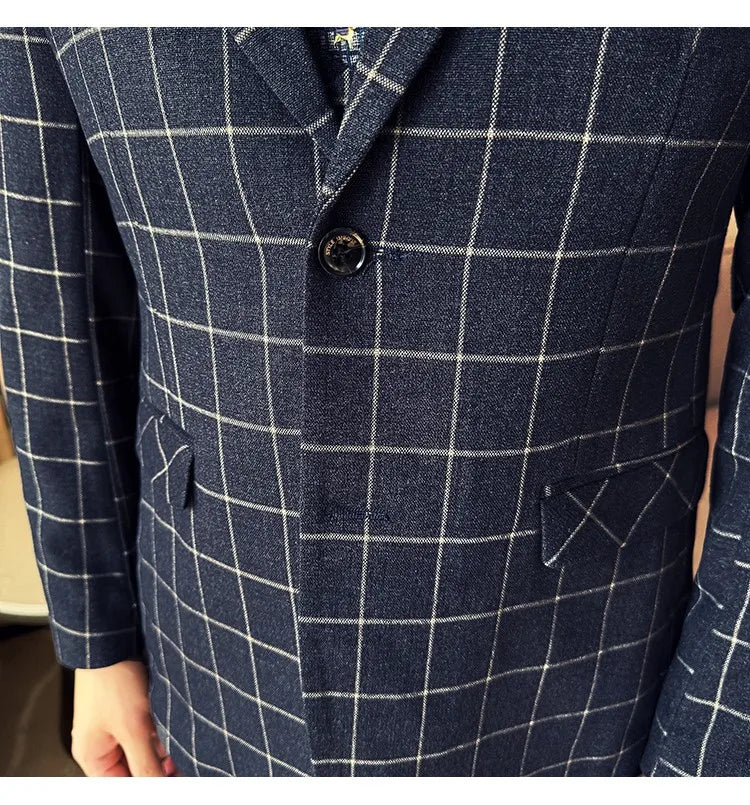 Men's 3-Piece Slim Fit Plaid Suit – Jacket, Vest & Pants for Weddings, Office & Formal Occasions