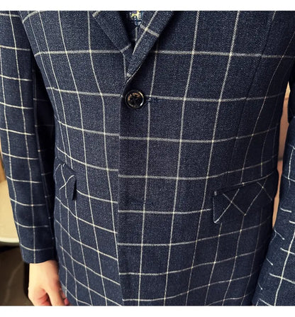 Men's 3-Piece Slim Fit Plaid Suit – Jacket, Vest & Pants for Weddings, Office & Formal Occasions