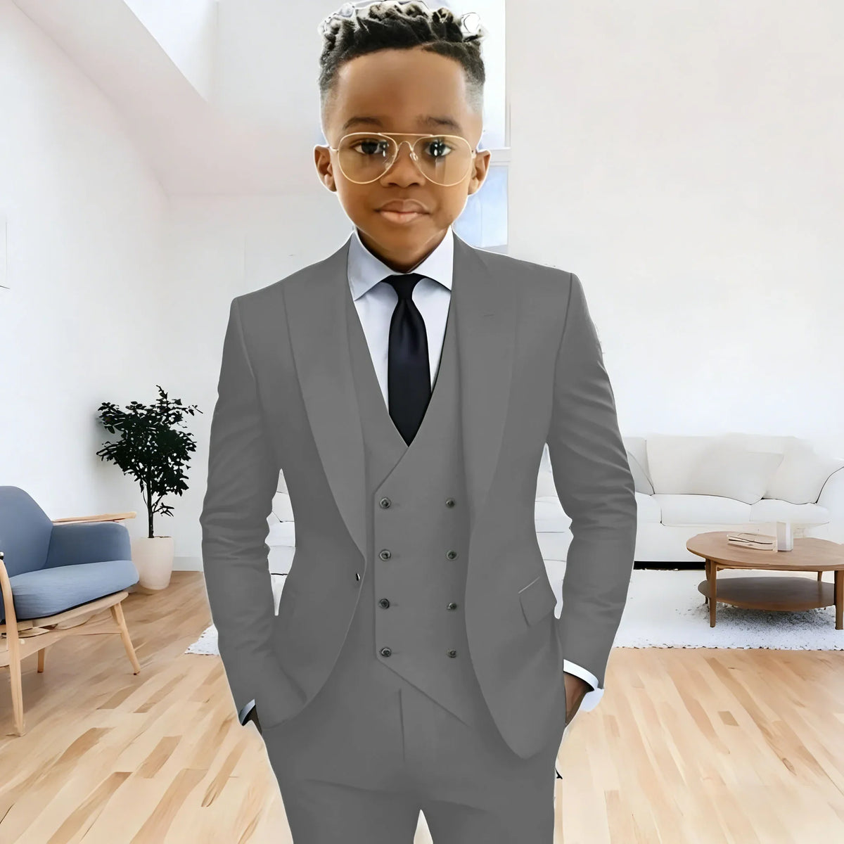 Dark Green boy's suit 3-piece jacket vest pants Peaked lapel slim fit attire for wedding prom dinner party custom kids tuxedo