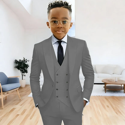 Dark Green boy's suit 3-piece jacket vest pants Peaked lapel slim fit attire for wedding prom dinner party custom kids tuxedo