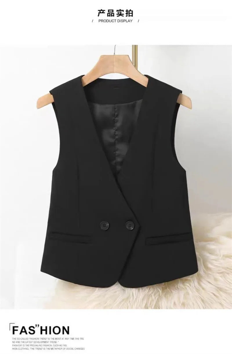 Women's Blazer Vest Coat 2026 Spring Autumn Sleeveless Ladies Vest Jacket Casual Tops Fashion Ladies Waistcoat Chaleco Mujer