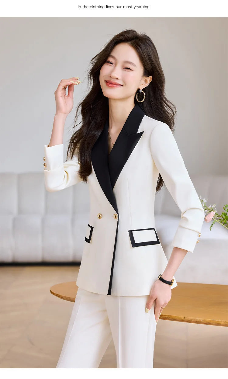 Elegant Business Chic Formal Blazer Pants Set for Woman Spring Autumn 2025 Fashion Hit Color Jackets Trousers Suits 2 Piece