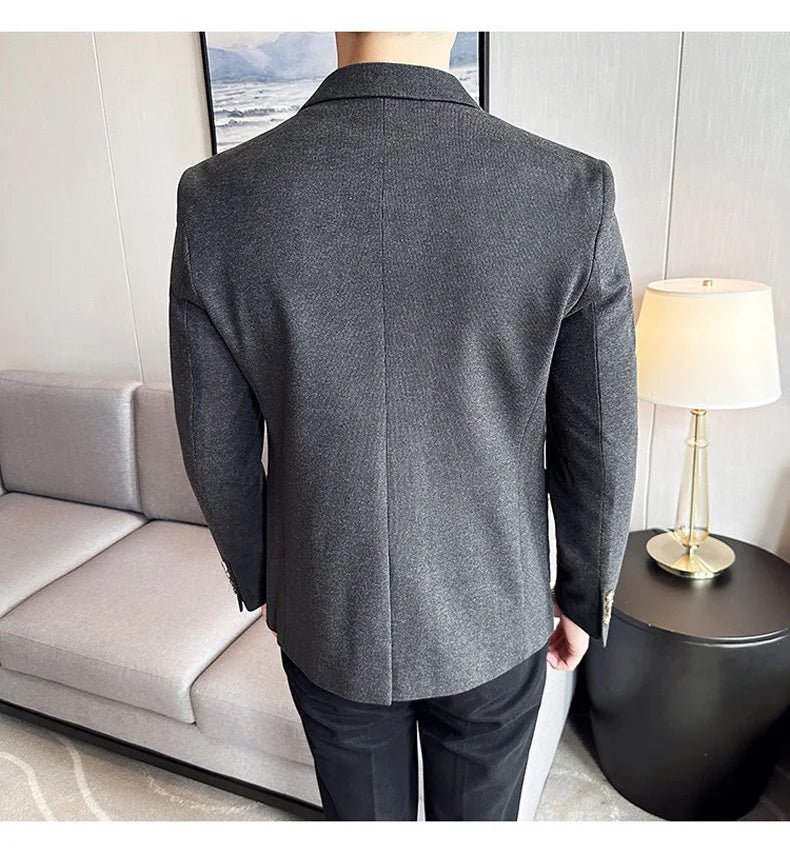 Autumn Winter New Woolen Slim Fit Suit Coat Men Fashion Casual Business Social Party Dress Men's Suit Jackets Tailcoats 4XL-M