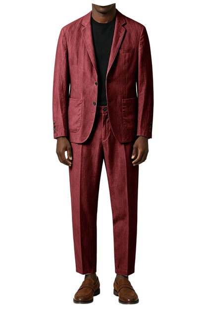 Men's Linen Blend 2-Piece Suit Notched Lapel Slim Fit – Casual Summer Beach Wedding Set
