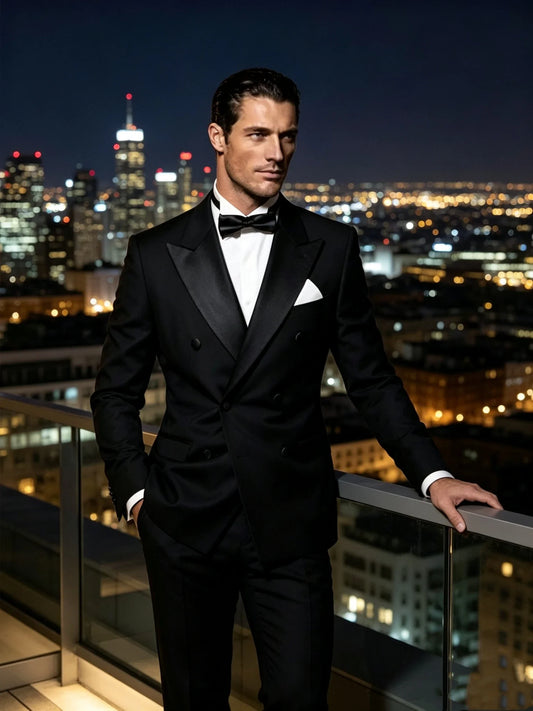 Classic 2 Pieces Black Men's Suit Peak Lapel Double Breasted Blazer Pants Wedding Concert Birthday Party Suits Groom Tuxedos