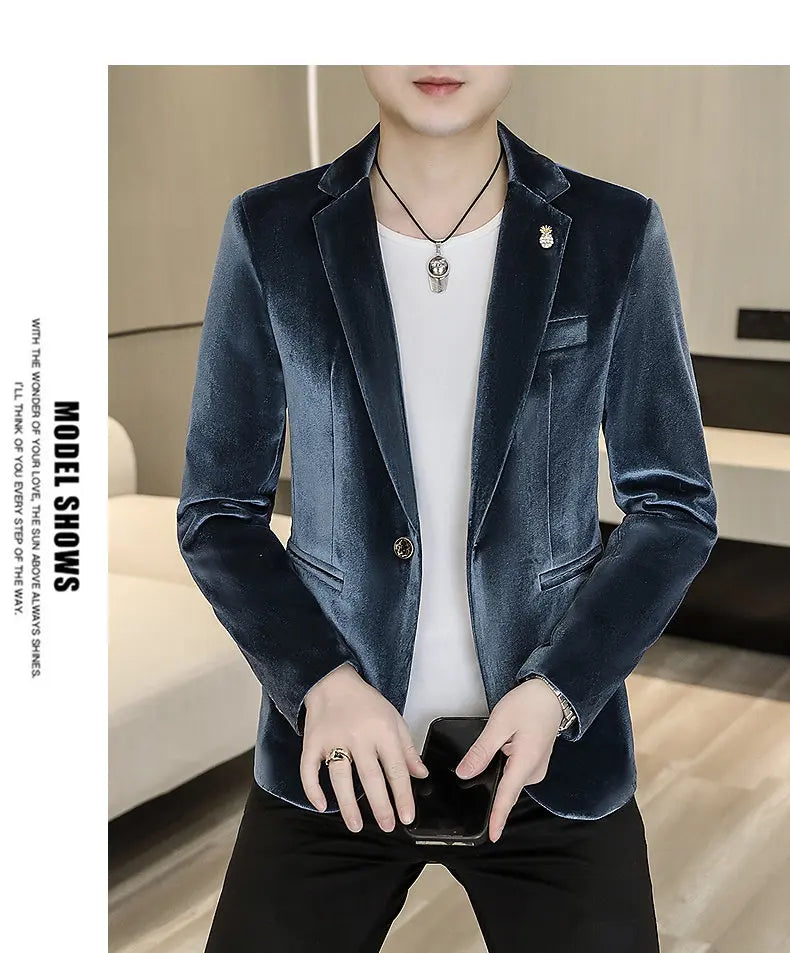 Blazer: An Outdoor Fashion Business Gentleman Wedding Host Slim-fit Casual Korean-style Youthful Men's Golden Velvet Blazer