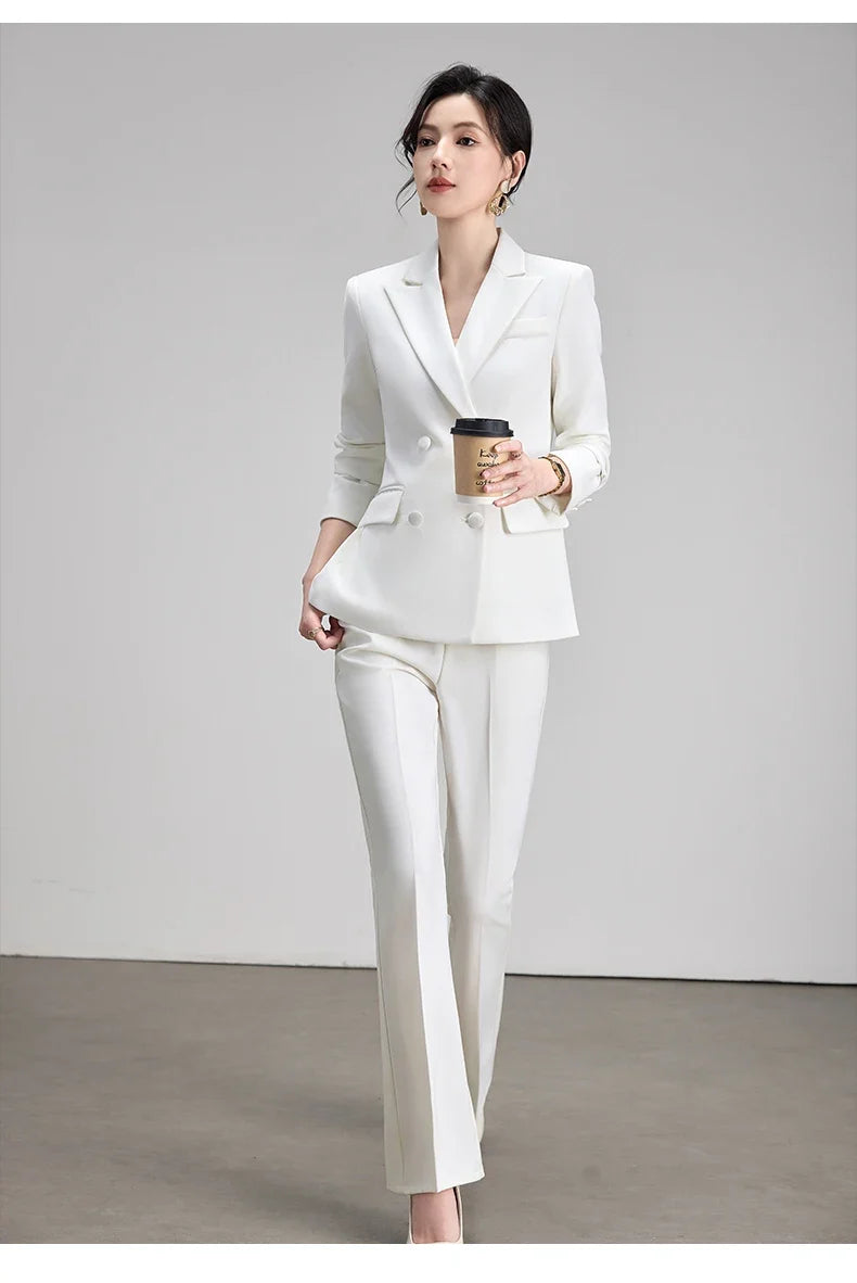 Elegant Chic Business Formal Blazer Suit Pants 2 Piece Matching Sets Women 2026 Autumn Office Lady Outfit Blue Work Wear