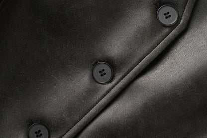 Single-Breasted V-Neck Leather Vest for Women, Spring and Autumn Fashion, Short Pu Leather Vest for Commuting, Outerwear or Innerwear