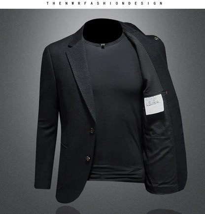 Men's Smart Casual Wool Blend Blazer – Single Breasted Suit Jacket – Black & Coffee