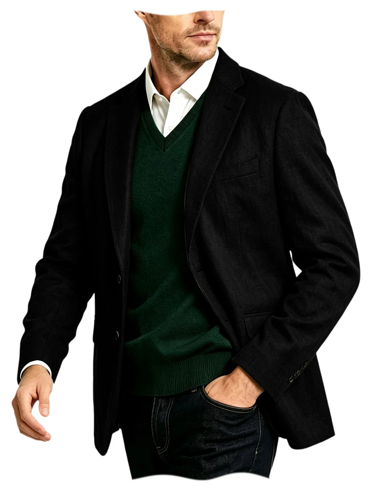 Men's Linen Blazer Notch Lapel Two-Button Sport Coat for Wedding and Daily Wear