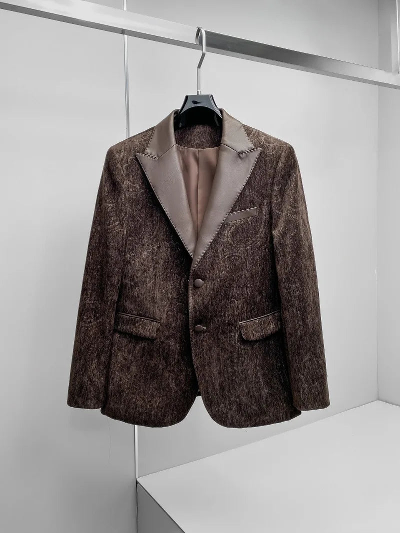 High Quality Retro Suit Jacket for Men Autumn Winter Fashion Wedding Groom Blazers Slim Fit Casual Busines Social Dress Coats