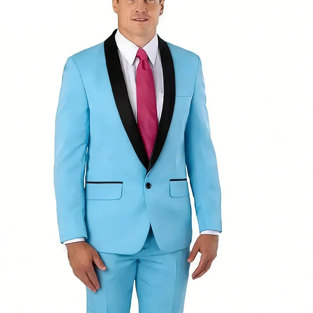 Slim Fit Solid Men's 2-Piece Tuxedo Shawl Lapel One Button Business Wedding Prom Groom Suit Jacket And Pants Set Men Clothing