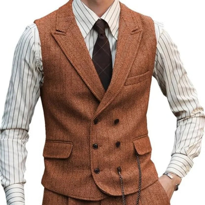 Men's Double Breasted Dress Vest Smart Casual Waistcoat for Business and Formal Occasions