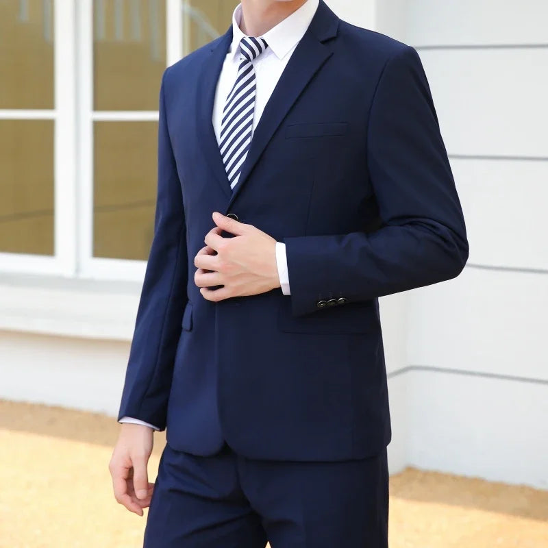 Men's Slim Fit Business Suit – Blazer & Pants Set for Weddings & Formal Occasions