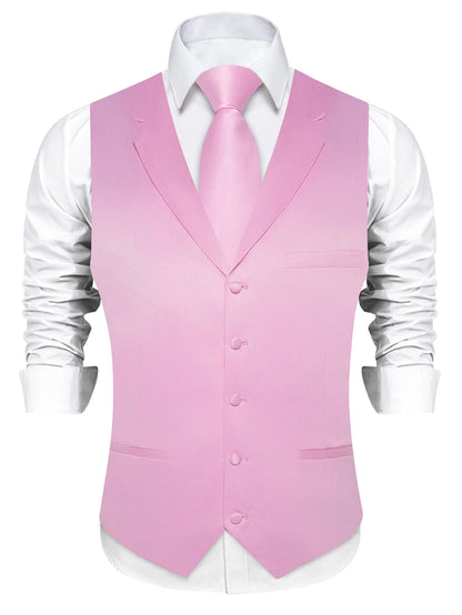 Men's Suit Vest & Tie Set – Solid Color Satin Formal Waistcoat for Weddings and Business
