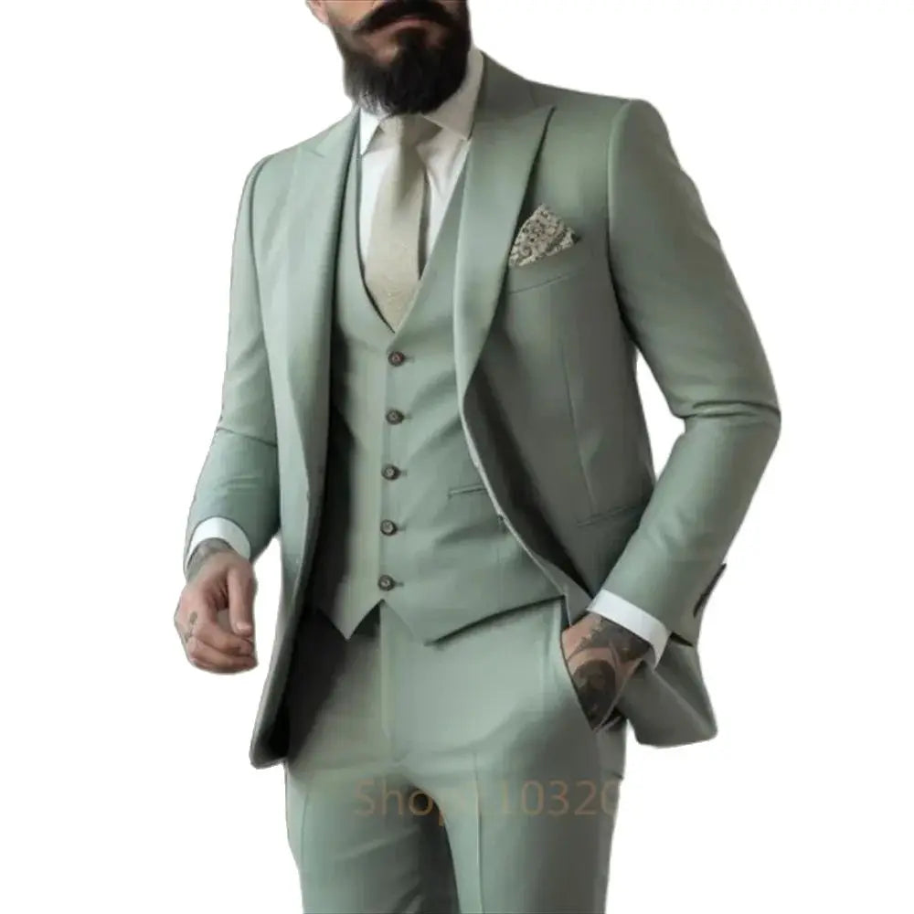 Men's 3-Piece Suit Set – Single Breasted Jacket, Vest & Pants for Wedding & Business
