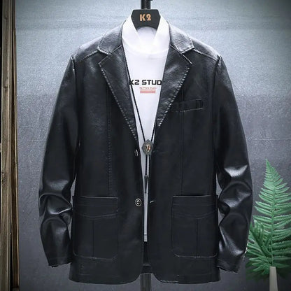 Men's Faux Leather Blazer Jacket Autumn Winter Warm Fleece Lined Casual Versatile Outerwear
