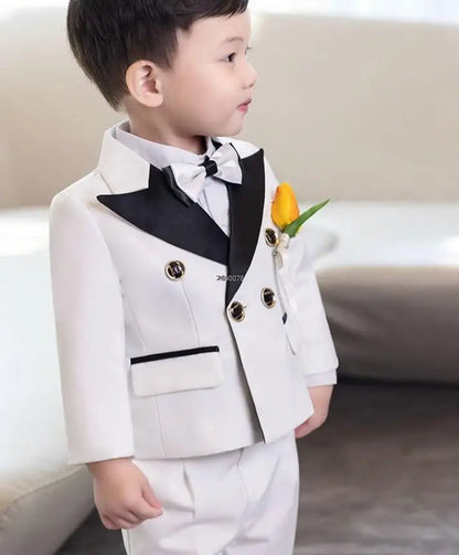 Children White Wedding Suit Prince Kids Jacket Pants Photograph Suit Flower Boys Tuxedo Dress Baby 1 Year Birthday Dress Costume