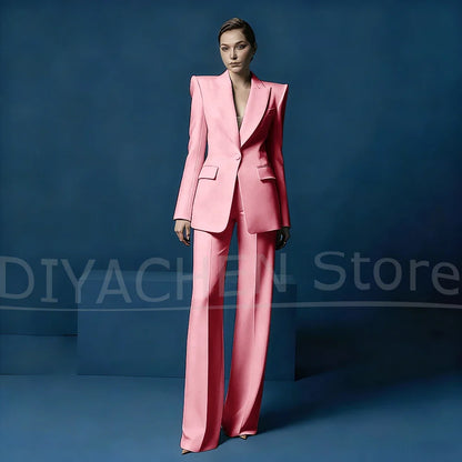 Women's Blazer and Wide-Leg Pants Suit Set Slim Fit One Button Jacket with Peak Lapel Elegant Formal Outfits for Office Party