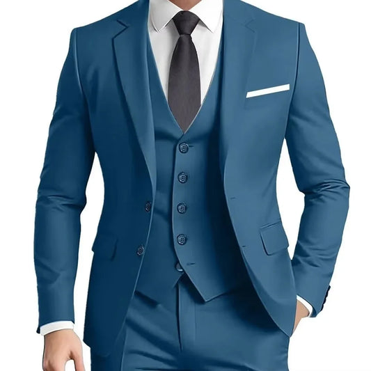 Costume de mariage élégant 3 pièces coupe slim - Ensemble blazer croisé, smoking, costume formel de cérémonie ou d'affaires avec veste, gilet et pantalon