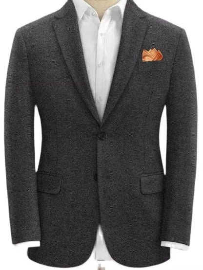 (Only Coat) Men's Suit Brown Herringbone Blazer Prom Tuxedos Wool Tweed Notch Lapel Two Buttons Bussiness/Wedding Jacket Tops