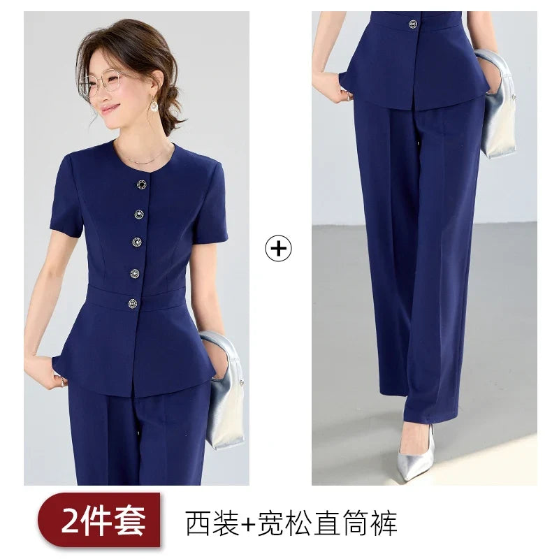 Elegant fashionable professional women's wear,  two-piece short-sleeved blazer+pants. New arrival for spring summer 2026