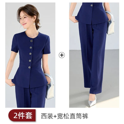 Elegant fashionable professional women's wear,  two-piece short-sleeved blazer+pants. New arrival for spring summer 2026