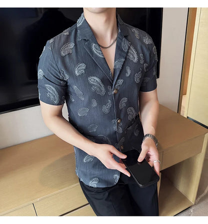 Summer Thin Ice Silk Without Lining Suit Coats 2025 New High-end Fashion Jacquard Casual Social Shirt Coat Men Clothing 4XL-M