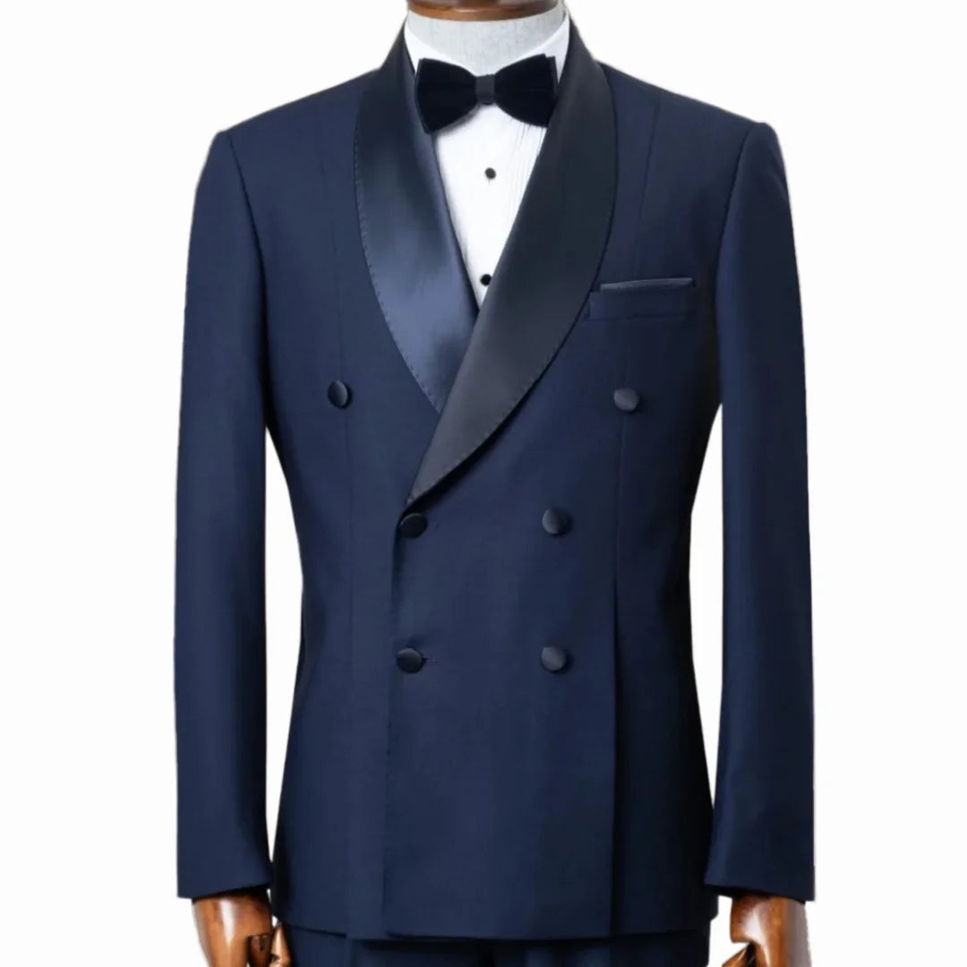 Men Suit 2 Pieces Black With Bright Lapel Double Button Business Daily For Wedding Groom Banquet Work Office Jacket And Pants