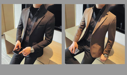 Removable Shirt Fake Two Suit Coats Men Spring Autumn Korean Slim Fit Business Casual Suit Coat Formal Social Party Prom Tuxedos