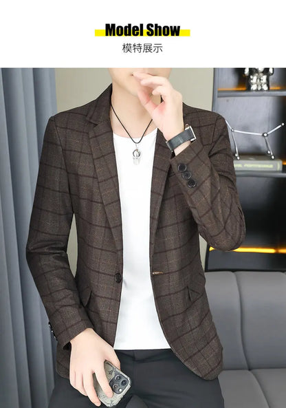 2026 Blazer Outdoor Men's Checked Fashion Business Trend Wedding Slimming Gentleman Casual Korean Travel High Formal Wear Blazer