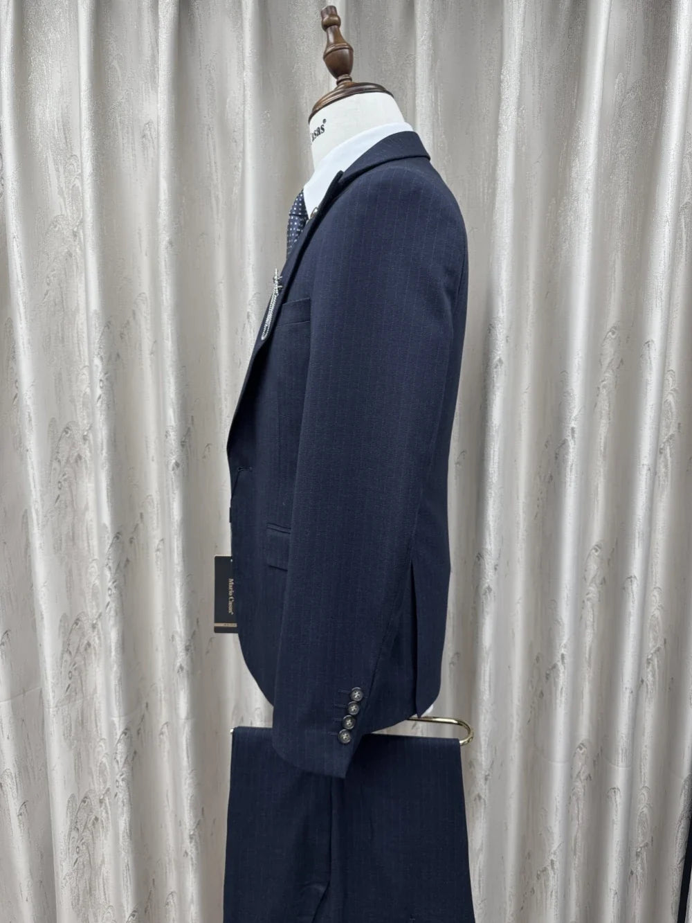 Formal Blue Men's Striped Suit Set 3 Pieces Office Outfit Classic Peak Lapel Long Sleeved Suits For Business Party Tuxedo S-3XL