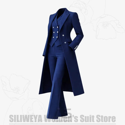 Women's Suit 3 Piece Double Breasted Long Coat Vest Pants Elegant Formal Business Wear Luxury Wedding Party Prom Outfit 2026