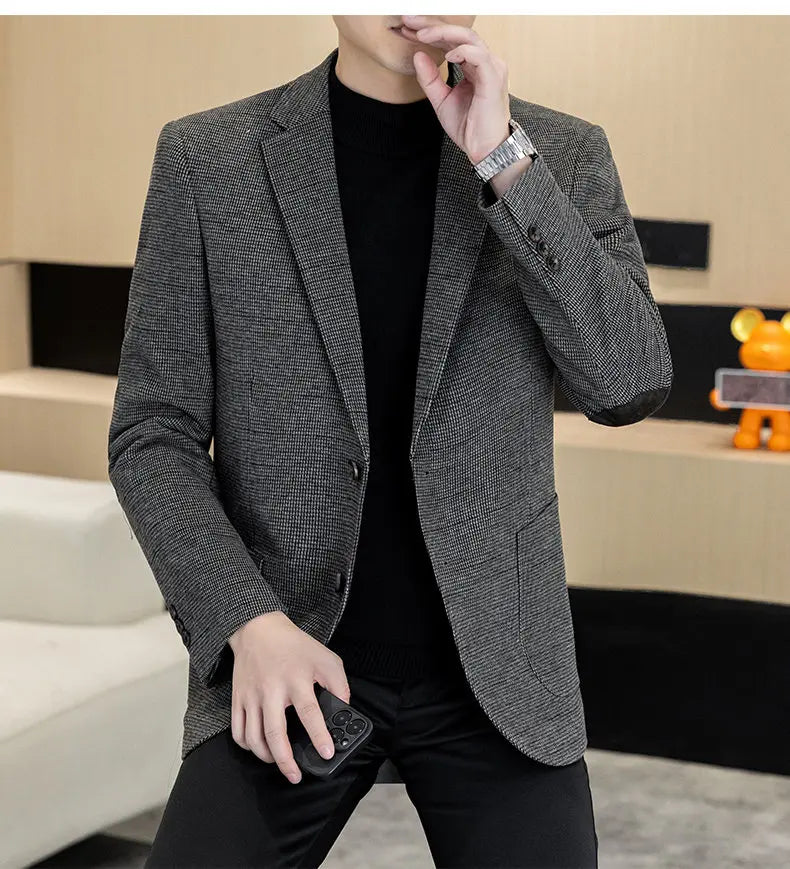Men's Blazer Single Breasted Smart Casual Grey Coffee Spring Autumn