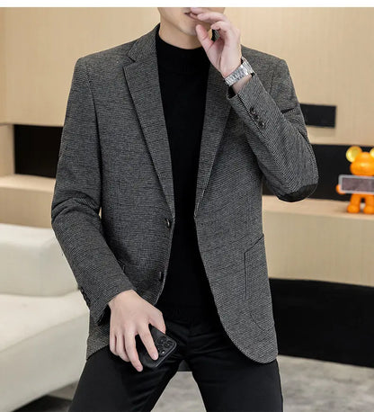 Men's Blazer Single Breasted Smart Casual Grey Coffee Spring Autumn