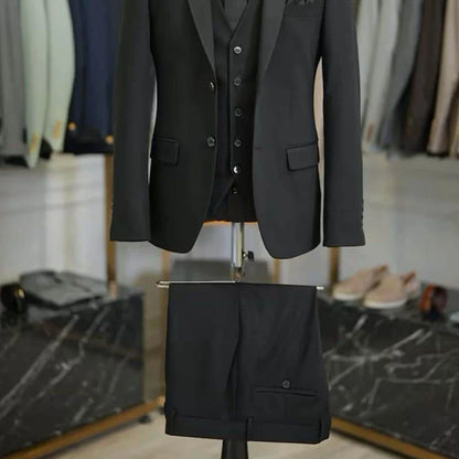 Men Suit Black 3 Pieces Single Button With Lapel For Wedding Party Birthday Banquet Business Work Office Jacket Vest Pants