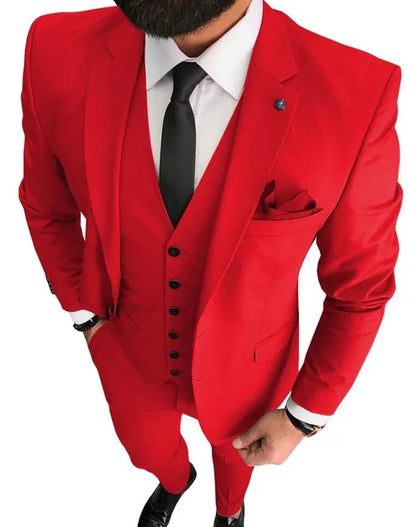 Tailor Made Red Men Wedding Suits Slim Fit Groom Prom Party Blazer Male Tuxedo Jacket+Pants+Vest Costume Marriage Homme Terno