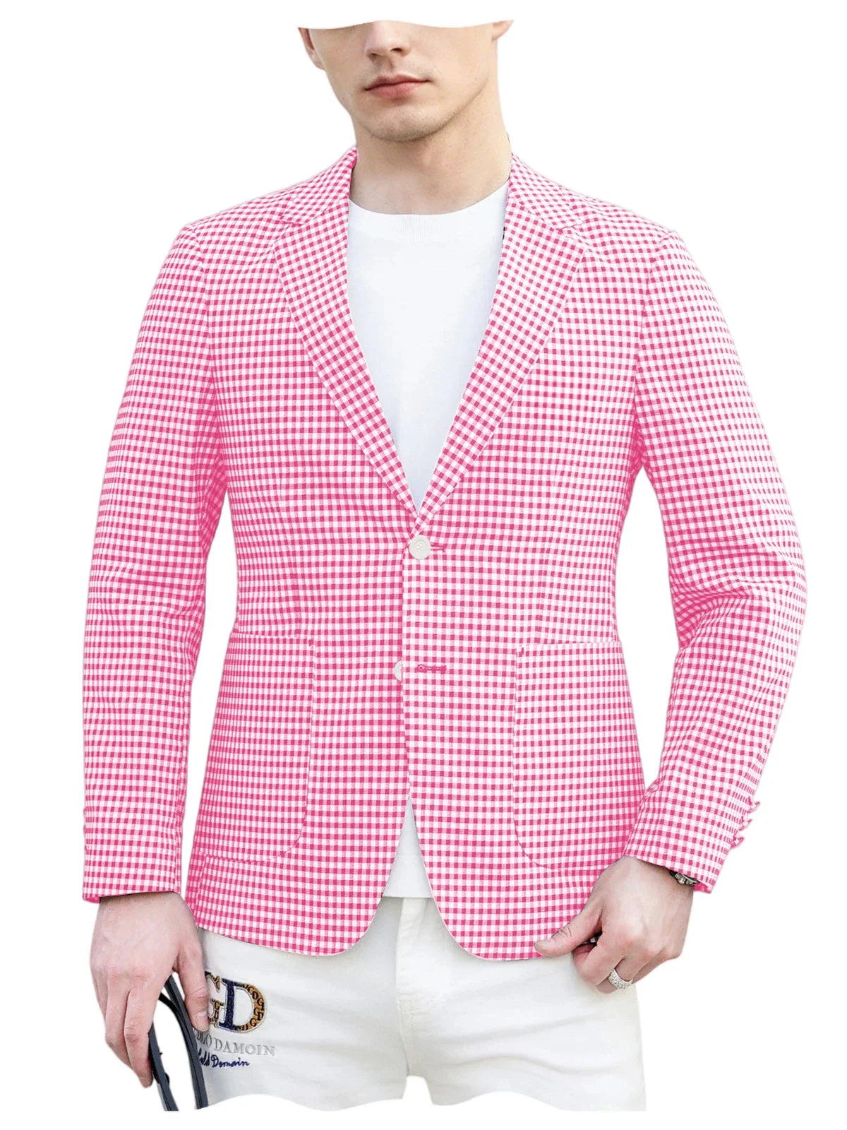 Men's Plaid Cotton Blazer Notch Lapel Suit Jacket 2 Buttons Lightweight Breathable Casual Business for Summer Office Daily Wear