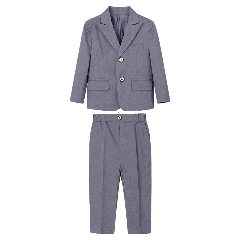Boys Slim Fit Suit Set Kids Wedding Birthday Outfit Children's Performance Costume With Jacket Vest Pants Bowtie+Pocket Towel