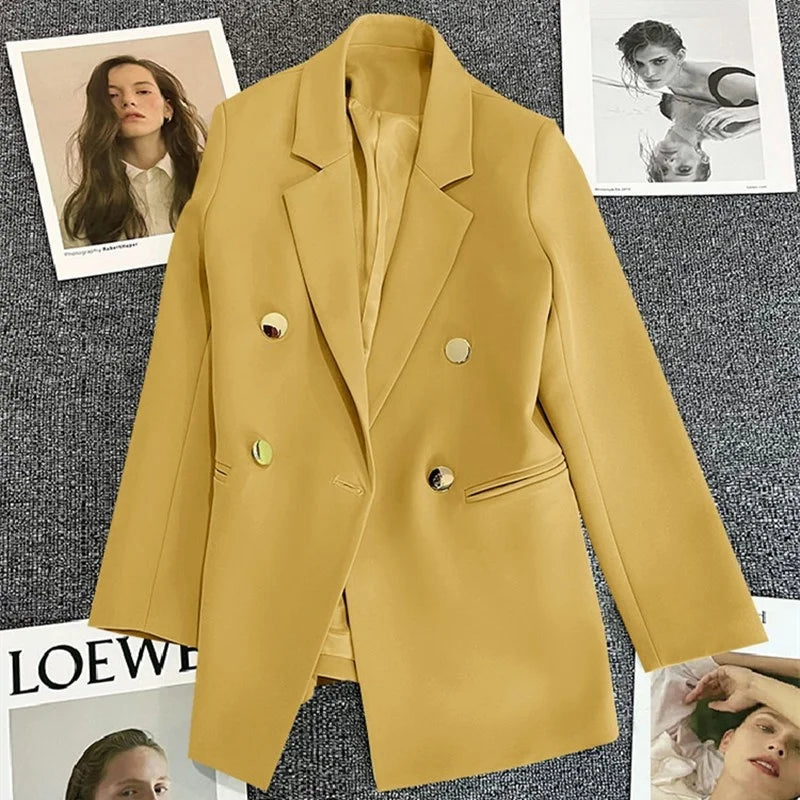 Women's Spring Autumn 2026 Commuter Style Small Suit Jacket Double Row Buttons White Versatile Polyester Fiber Fashion