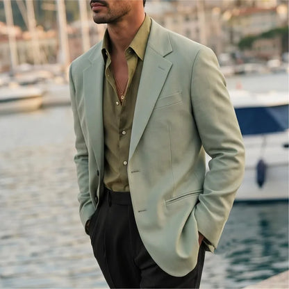 Man Blazer Korean Slim Simple Solid Color Turn Down Collar Male Suit Outerwear Business Casual Long Sleeeve Men Coat