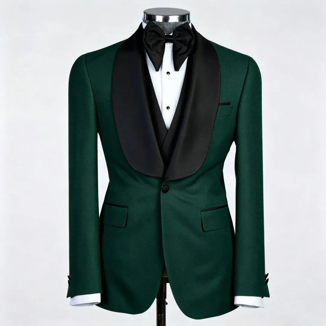 Men Suit Champagne 3 Piece With Black Lapel For Wedding Groom Banquet Party Birthday Prom Business Work Office Jacket Vest Pants