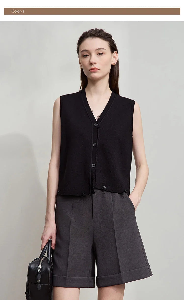 Women's Vest 2026 Autumn New Minimalist Solid Versatile Vests For Women V-neck Sleeveless Casual Short Top Female 12543005