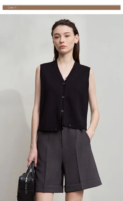 Women's Vest 2026 Autumn New Minimalist Solid Versatile Vests For Women V-neck Sleeveless Casual Short Top Female 12543005