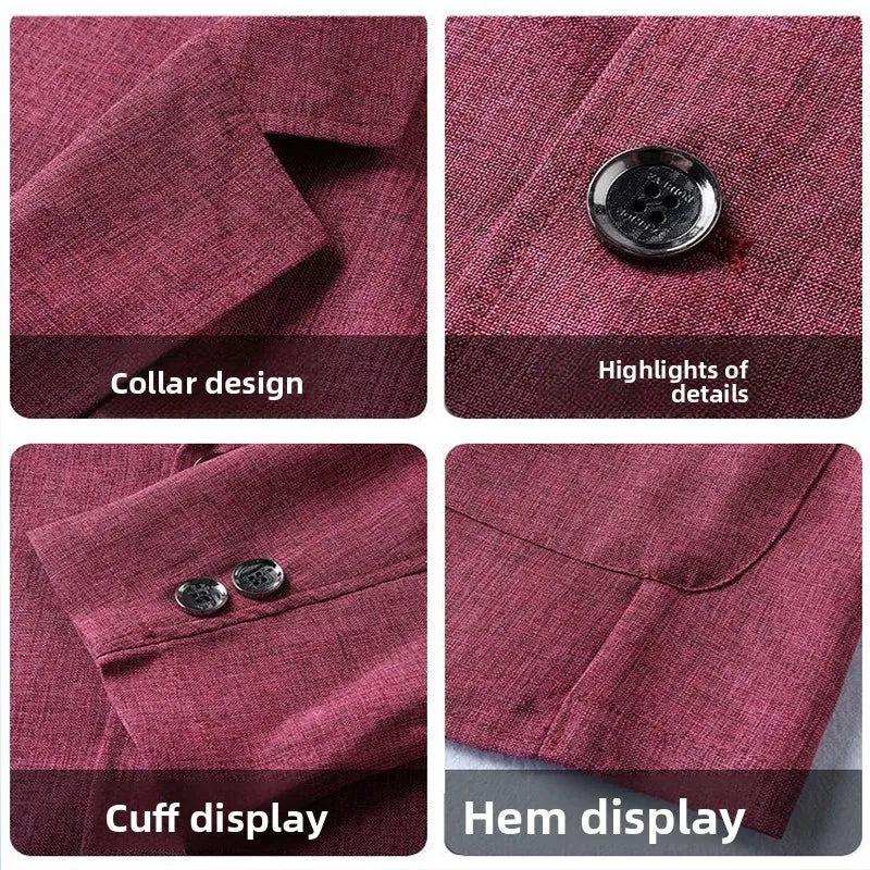 30% Linen Blazer - Men's Fashionally Fit Business Formal Wedding Gentleman's Cool Silk Lightweight Breathable Casual Blazer