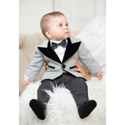 Fashion Boy Infant Suits Formal Wedding Tuxedo 2 Piece Peak Lapel One Button Blazer Sets Photography Costume Kids Clothes